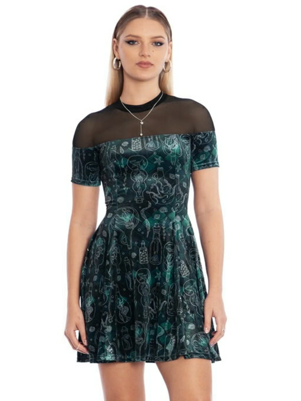Blackmilk Mermaid's Grotto Sheer Splice Velvet  Evil Tee Dress